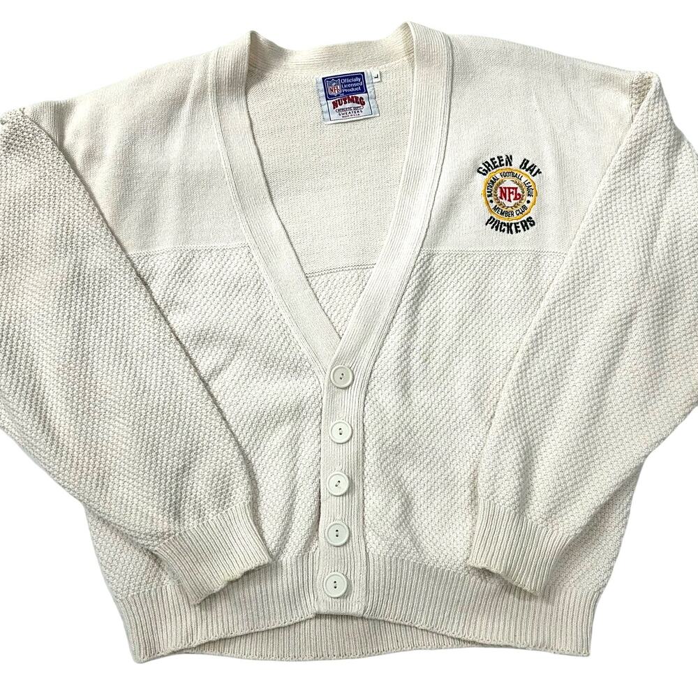 Vintage 90s men's Nutmeg NFL Green Bay Packers Football Knitted Cardigan Sweater